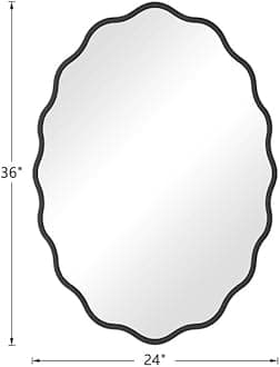HMANGE Black Oval Wavy Mirror 24×36 inch, Irregularly Shaped, Unique Vanity Mirror, Wall Mirror for Bathroom, Living Room, Bedroom, Entryway