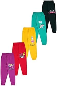 KYDA KIDS® Girls Cotton Track Pants Printed Lower Elastic Waist Loose Fit Kids Casual Summer Premium Trousers Multicolor Combo (Pack of 5)