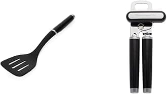 KitchenAid Classic Slotted Turner, One Size, Black 2, 13.66-Inch & Classic Multifunction Can Opener/Bottle Opener, 8.34-Inch, Black