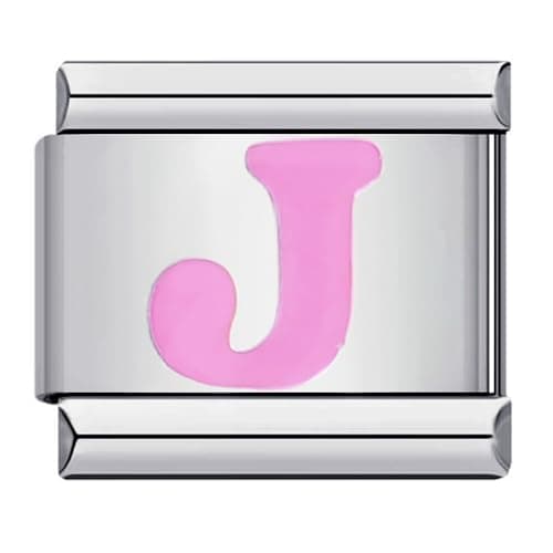 J Pink Letter Initial Name Alphabet Personalised Charm Silver 9mm Italian Link Charm Compatible With 9mm Bracelet