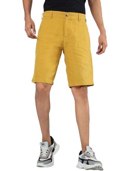Clothes EncountersMen Amber Yellow Solid Shorts Linen