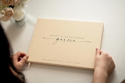 Personalized Guest Book - 11.5" x 8.5" Custom Bride & Groom Names with Bookmark and Hard Cover 140 GSM Blank Pages, for Weddings Guest Book, Engagements, Birthdays, Special Events, Butter