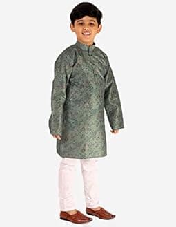 Pro-Ethic Style Developer Boys Silk Floral Kurta Pajama Set | Embellished Design | Ethnic Wear