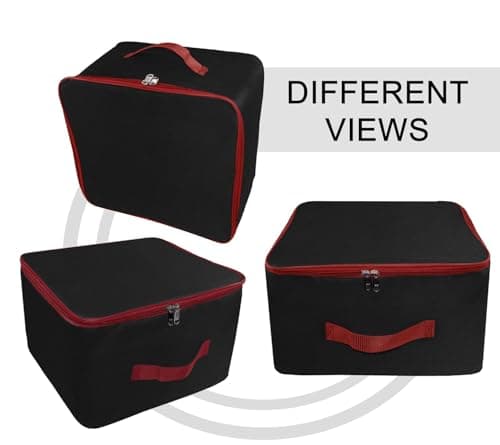 - Storite 5 Pack Nylon Wardrobe Bag Underbed Moisture Proof Cloth Storage Organizer, Storage box for Clothes Saree Bags with Zippered Closure & Handle(Black & Red, 38.1x25.4x35.5cm),Square