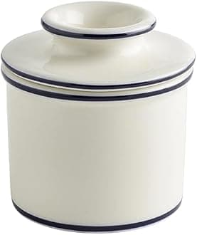 The Original Butter Bell crock by L Tremain, a Countertop French Ceramic Butter Dish Keeper for Spreadable Butter, Le Bistro, White with Gold Trim