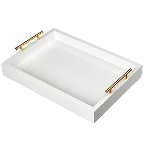 Scratch-Resistant Decorative Serving and Vanity Tray for Food, Drinks, Household Items and More - Pearl White