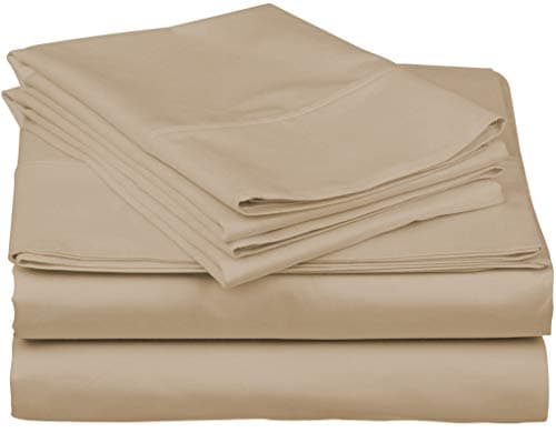 Thread Spread 5 Star Luxury Hotel King Size 100% Cotton Sheets - Egyptian Cotton Quality 600 TC Sheets for King Bed - 4 Piece Bedding Set with Deep Pocket, Soft Breathable & Cooling Bedsheet (Sand)