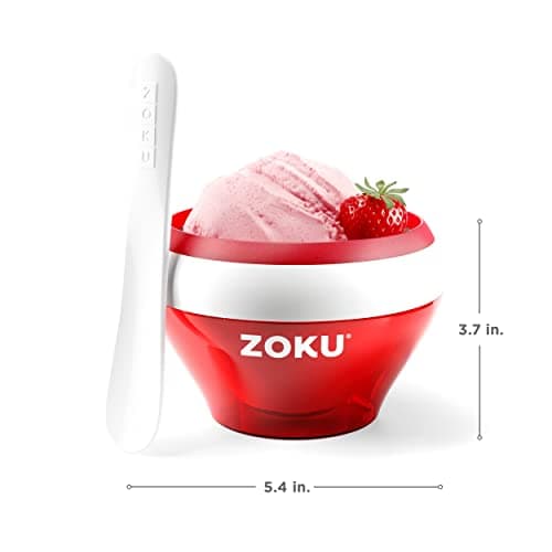 Zoku Ice Cream Maker for thinKitchen:, Compact Make and Serve Bowl with Stainless Steel Freezer Core Creates Soft Serve, Frozen Yogurt, Ice Cream and More in Minutes, BPA-Free, Red