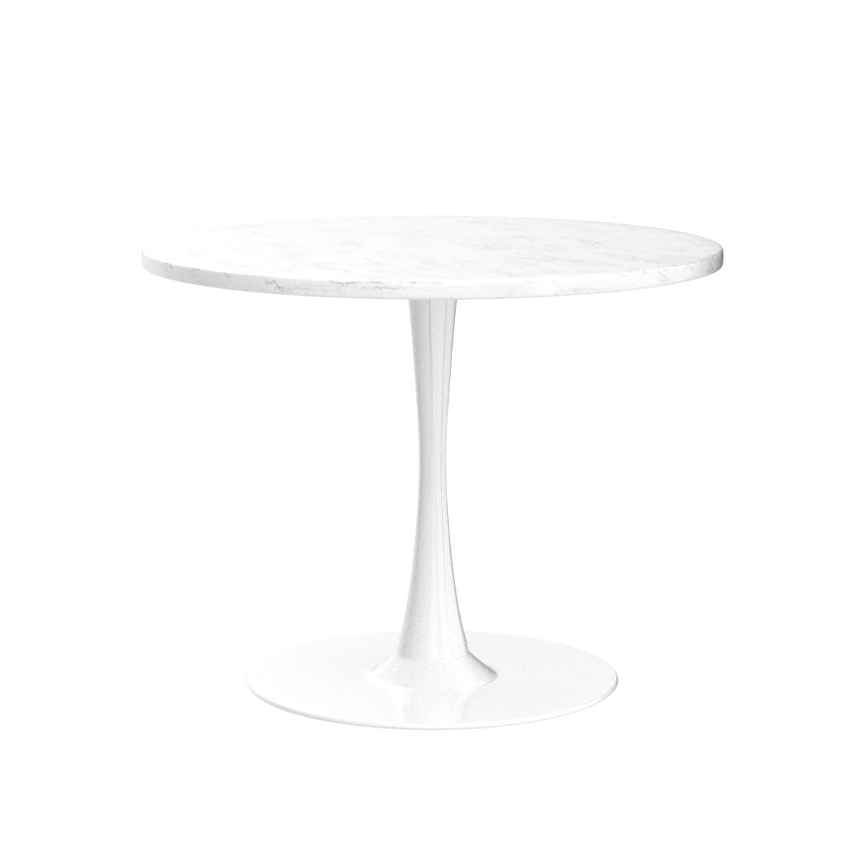DKLGG White Marble Round Dining Table, 31.5" Tulip Kitchen Dining Table 2-4 People with MDF Top & Pedestal Base, Mid-Century End Table Leisure Coffee Office Living Room Table