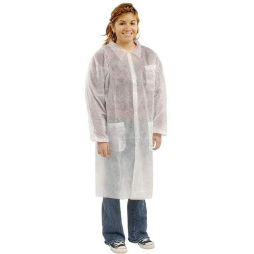 CLEANPRODisposable Polypropylene Lab Coats with 3 Pockets & Elastic Wrists, White, 30 Count