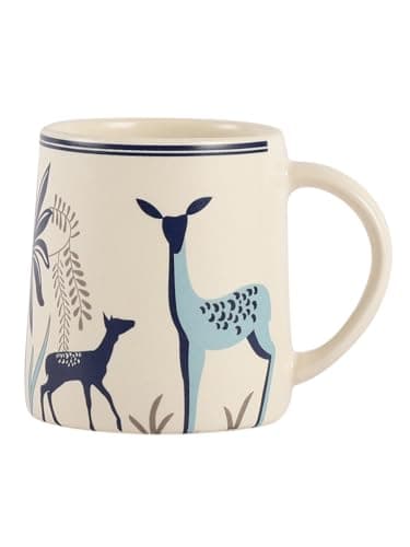 Ceramic Tea Coffee Cups Set of 4 Matte Printed Small Chai Mug Set of 4 Drinkware Microwave Safe for Home & Restaurant-350 ml-Color- Cream Blue