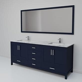 Big Sur 72 in. W x 22 in. D Navy Blue Double Bath Vanity, Carrara Marble Top, Faucet Set and 70 in. Mirror
