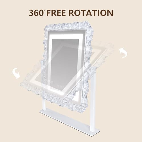 Lighted Makeup Mirror Hollywood Mirror Vanity Makeup Mirror with Lights Smart Touch Control 3-Gear Dimable Light 360°Rotation (12in, White)