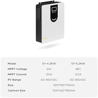 1Kw-10.2Kw Solar Hybrid Inverter (Smart App Control), 12-48V to 220V & Built-in 40-160A MPPT Controller, Work with Various Types of Batteries, for Homes/Rvs,DC24V-4.2KW