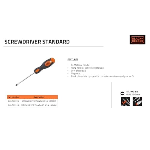 BLACK+DECKER BDHT62299 Screwdriver, Orange, 6.5x150mm