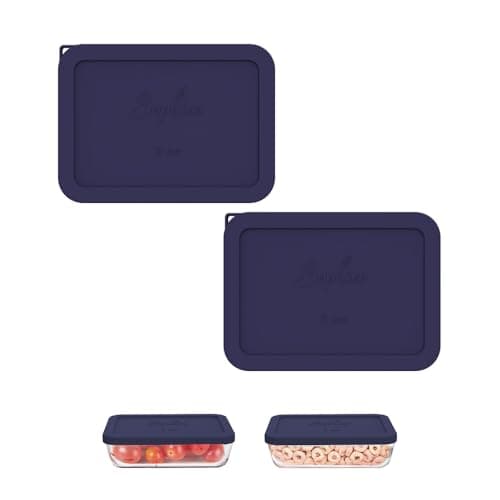 Sophico 3 Cup Rectangle Silicone Storage Cover Lids Replacement for Pyrex 7210-PC Glass Bowls, Container not Included (NAVY BLUE, 2 Pack)