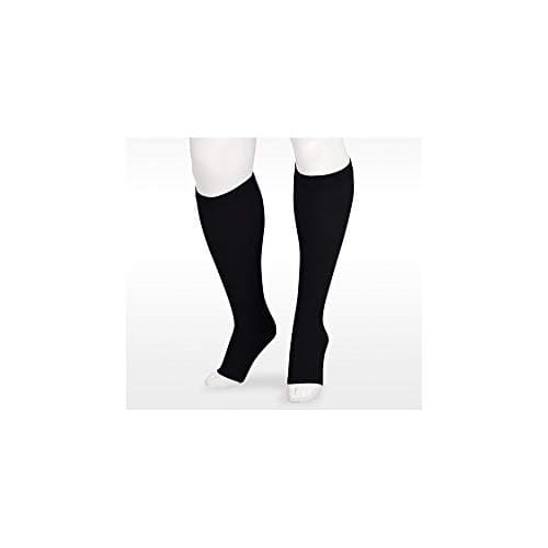 JuzoSoft 2001 20-30mmhg Knee-High Open Toe Compression Sock , Black, 2 (II) Regular