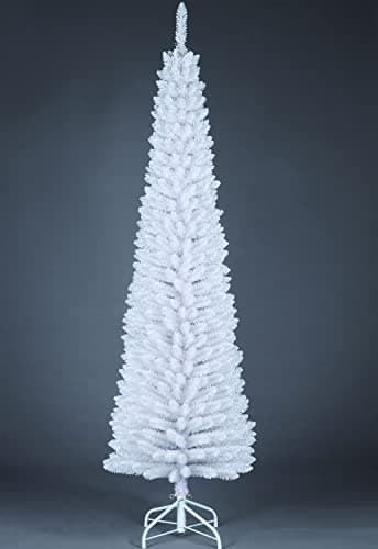 5Ft/1.5m Slim Christmas Tree Artificial White Pencil Tree 290 Pointed Tips, Metal Stand, Holiday Home Decorations