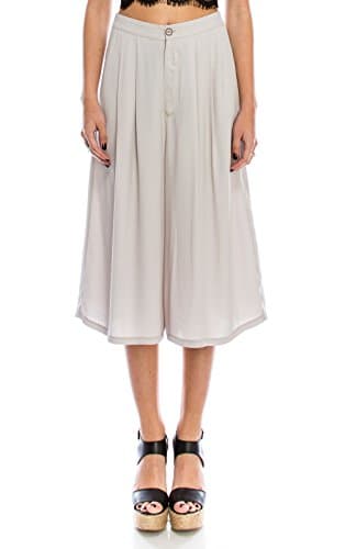 Sans Souci Womens Solid Box Pleat Flowy Gaucho Pants Black (Large, Grey)