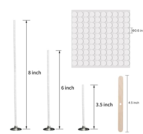 300Pcs Functional Smokeless Candle Wicks,1pcs Centering Device, Pre-Waxed Cotton Core Wicks with Metal Sustainer Tabs for Pillar Candle Making and Candle DIY Christmas Gift,9cm/3.5in,15cm/6in,20cm/8in