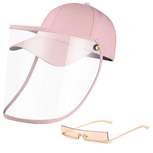 Pink Face Shield Baseball Cap with Protective face Shield for Women Men in Good Vision Adjustable Adult Size Safety Shield hat with a Fashionable Pink Glasses