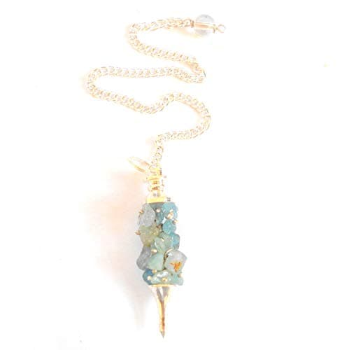 earthegy Aquamarine Chip Gemstone Silver Pendulum for Divination and Dowsing