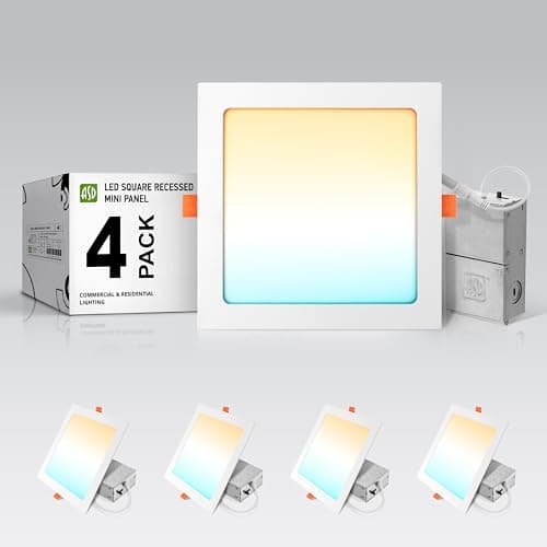 ASD - 4 Pack 8 Inch Square LED Recessed Light, 5CCT 2700K-5000K CRI90+, 20W 70W Eqv, Ultra Slim Dimmable Ceiling Lights with J Box, Gray Free Wafer Downlight, Panel Light