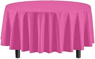 Exquisite 12-Pack Premium Plastic Tablecloth 84in. Round Table Cover -Cerise
