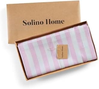 Solino Home Linen Striped Tablecloth 52 x 52 Inch - 100% Pure Linen Pink and White Square Table Throw - Sorrento Stripe, Machine Washable Tablecloth for Valentines, Spring, Easter