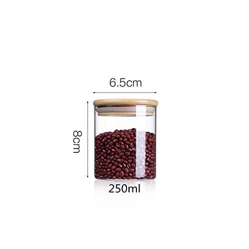 Glass Jars With Bamboo Cover Mini Coffee Sugar Tea Canister Cereal Dispenser Bottle Glass Jars Sealed Storage Tank,8X6.5Cm 250Ml