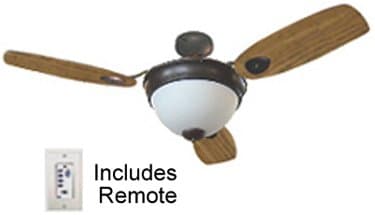 Ceiling Fan with Light & Remote. Has up to 33% more light, 180 watt 3 bulb light, matte white glass. 56-inch Oil Rubbed Bronze fan. 3-4-5 blade set up. Blades are Cherry or Walnut. Remote Control Operates 3 speeds, Reverse, Light and dimming. All parts Included.