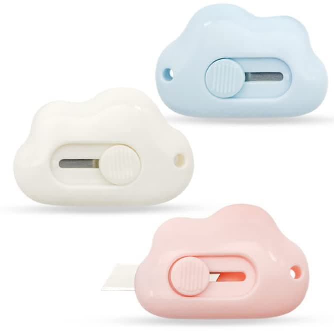 DNHCLL 3 Pcs Cloud Shaped Mini Art Cutter, Cute Paper Cutter Letter Opener Portable Utility Knives Office School Stationery for Cutting Envelope Paper Cardboard