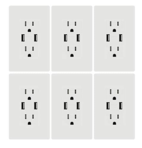 Micmi USB Outlet, High Speed Charger 4.2A Charging Capability, Child Proof Safety Receptacle 15 Amp, Tamper Resistant Wall Socket Plate Included UL Listed U24 (4.2A USB Outlet 6pack)
