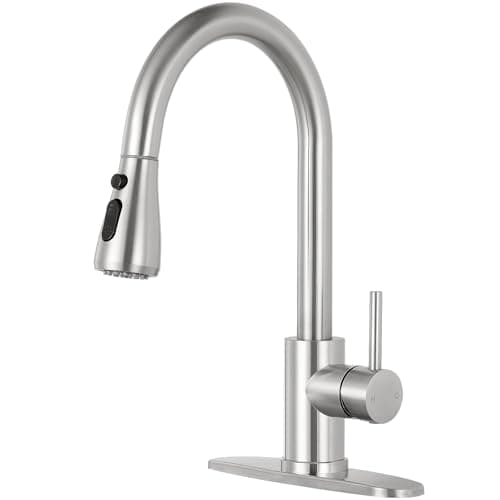 Qomolangma Kitchen Faucet with Pull Down Sprayer, Single Handle High Arc Brushed Nickel Pull Out Kitchen Sink Faucet, Stainless Steel, Grey