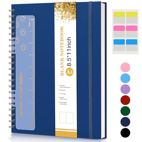 Blank Notebook, Spiral Notebook Journal 8.5” x 11”, A4 Large Blank Notebooks for Women Men, 100 GSM Paper, Plastic Hardcover Spiral Blank Journals for Writing Work School Sketching Business, Navy