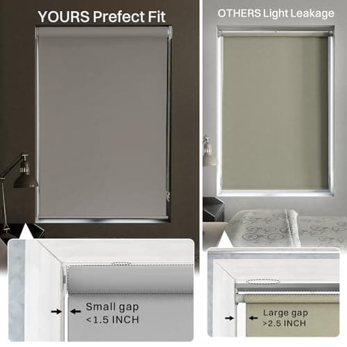 No Drill No Tools 100% Blackout Roller Shade | UV Protection | Easy-Care Fabric | Roller Blind for Windows & Doors | Pull Down Window Shade - Grey (21" W x 75" H)