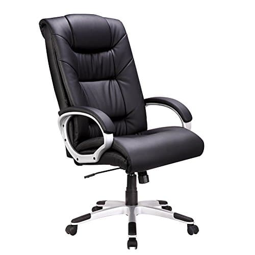 TRANSPEARL Computer Chair High Back PU Leather Adjustable Office Chair with Arm/Back Tilt Function, Black