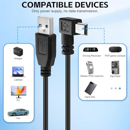 USB A Male To Mini USB Cable 90 Degree Right Angle Mini 5P Data Sync Charge Cord For Garmin Dash Cam Car GPS Navigator DVR Digital Camera GoPro Hero 4 3+ (5m)
