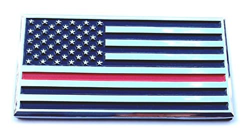 Thin Red Line American Flag Firefighter Decal Sticker Emblem Chrome Metal for Auto Truck Car