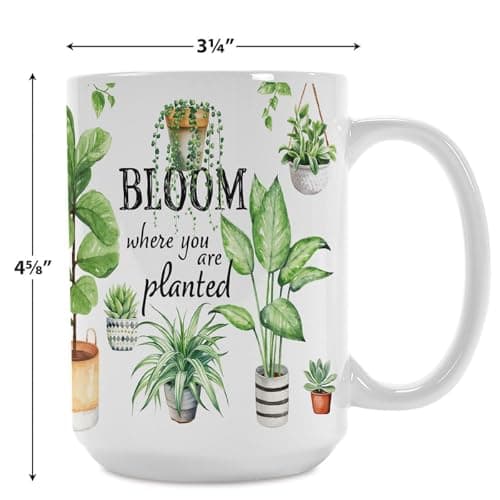 Current Bloom Where You're Planted Personalized Mug - Ceramic Novelty Coffee Cup, 15 oz, Dishwasher and Microwave Safe, Festive, Gifts, Add Names