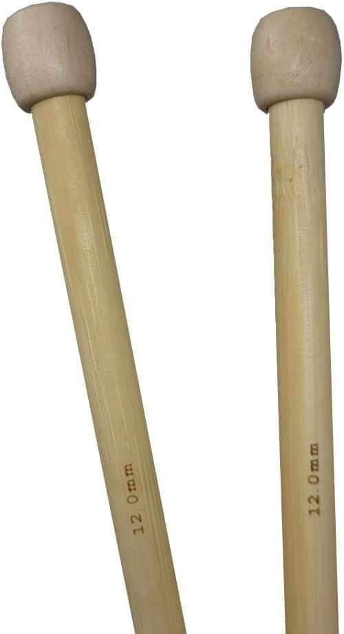 Bamboo Knitting Needles Pair, 35cm Long Single Point Knitting Needle Set 4mm - 25mm (12mm)