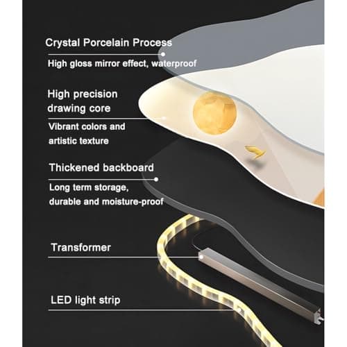 3D Wall Sculptures Art Decor with Led Light, Oriental Decor Traditional Chinese Wall Hanging Painting, Large Metal Wall Art Sculpture, for Bedroom Living Room Entrance(Multi-colored-B,40x80cm)