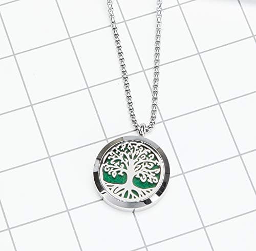 Aromatherapy Essential Oil Diffuser Necklace Tree of Life Pattern Stainless Steel Locket Pendant