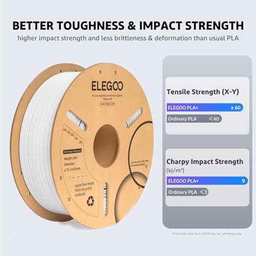 ELEGOO PLA+ Filament 1.75mm, 3D Printer Filament, Dimensional Accuracy +/- 0.02 mm, Tough & High Strength, Compatible with Most FDM Printers,Black 1KG