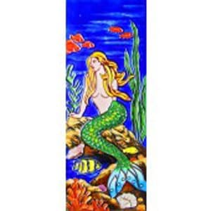 Mermaid with a Green Tail Decorative Ceramic Wall Art Tile 6x16