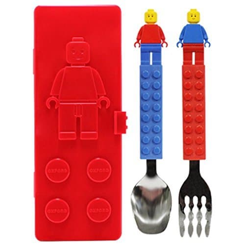 Brick Figure Flatware Spoon Fork Utensil Case Set Toddler Kids Children (BPA FREE / NON-TOXIC PRODUCT) (Red) by HAON