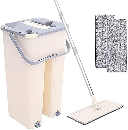 Unique Microfiber Flat Mop with Bucket, Cleaning Hand Free Floor Mop, Extra 1 Reusable Mop Pads, Handle | Scratch Mop