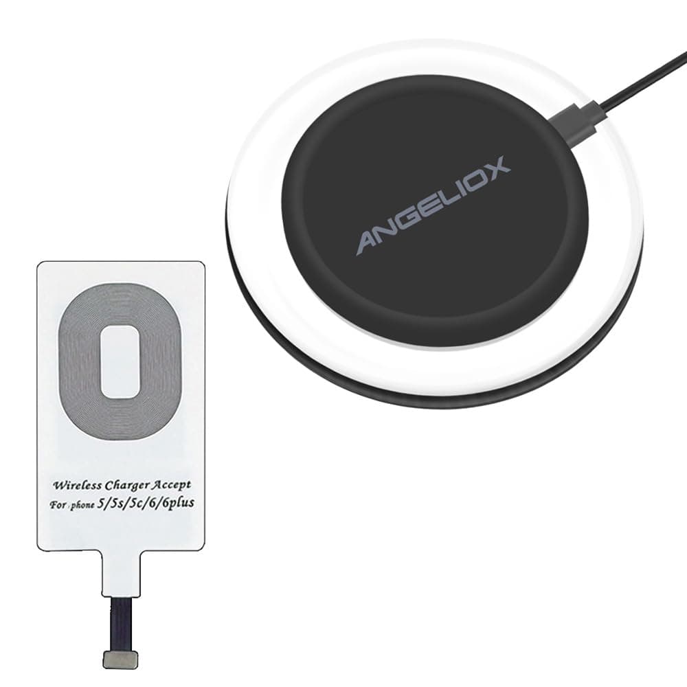 ANGELIOX Wireless Charger with Wireless Charging Receiver for Charging iPhone 7/7 Plus / 6/6 Plus / 6s / 5Se / 5s / 5c / 5 and All Qi-Enabled Phones (Qi Receiver Included)