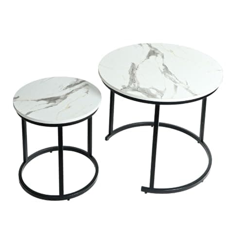 DECOWORLD || Premium Nested Coffee Table || Center Table for Living Room || Modern Furniture for Living Room|| Wooden Top with Metal Legs (White Marble with Black Legs)