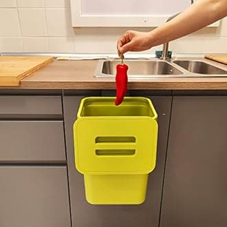 stonespace Small Trash Can with Lid，Mountable Indoor Compost Bucket, Hanging Trash Can with Lid for Cupboard/Bathroom/Bedroom/Office/Camping, 3.2 Gallon/12L Green